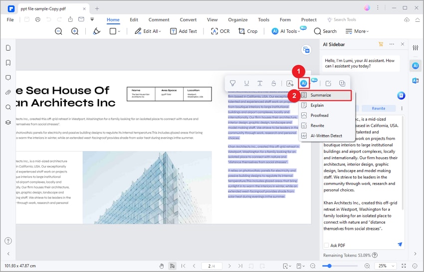 summarize tool for text in pdf