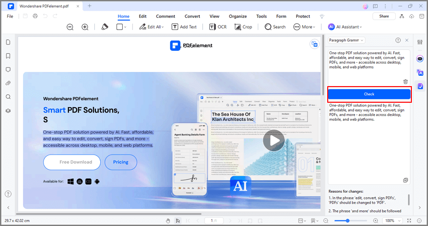 pdfelement chat gpt proofreading command