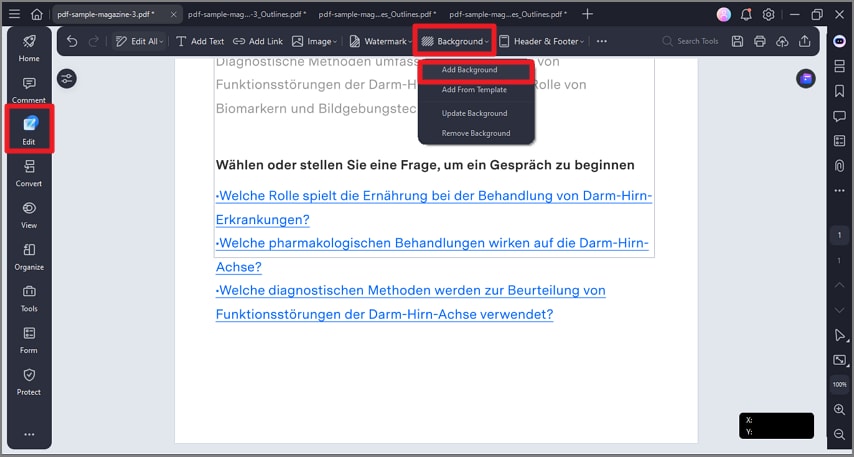 choose background from edit option