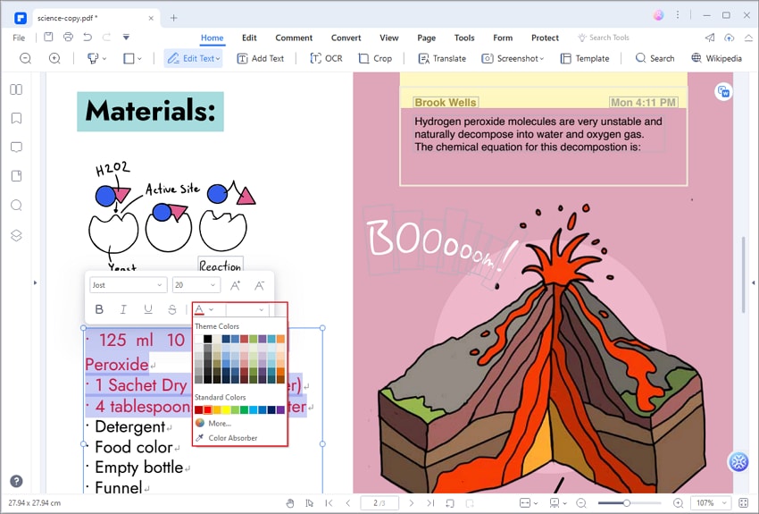 تغيير لون الخط في pdf