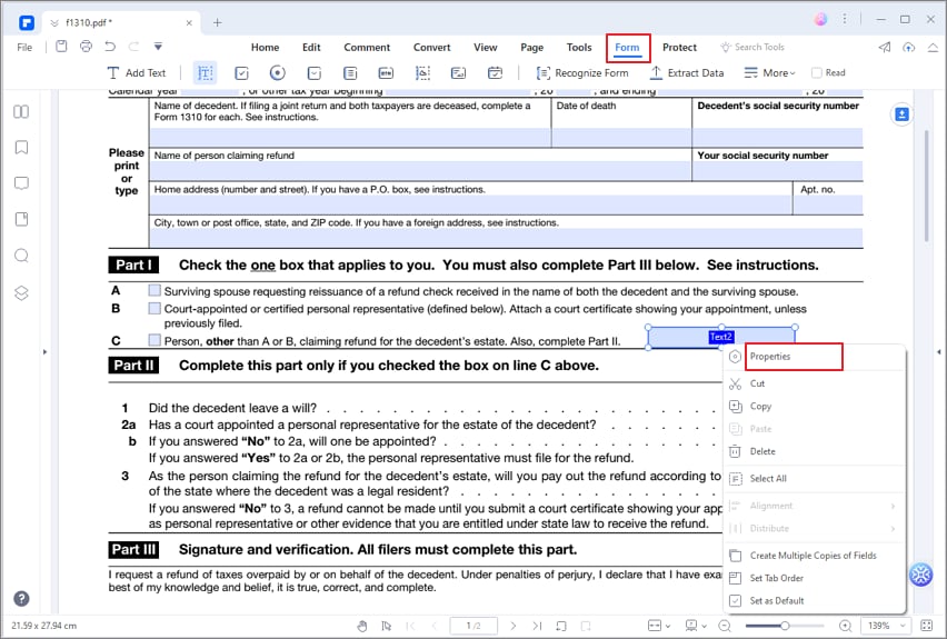 تغيير الخط في ملف pdf القابل للتعبئة