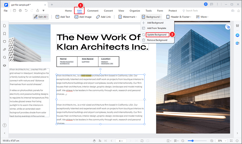 change background color of pdf 