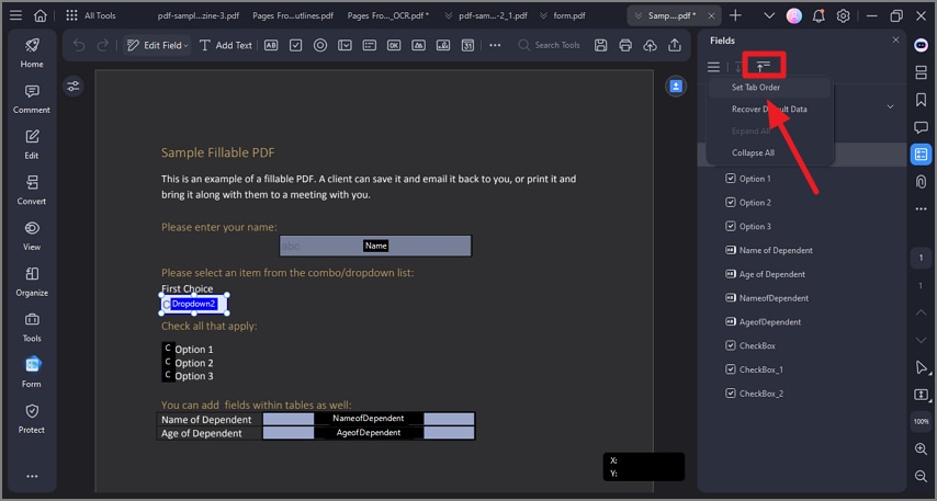 import form press view field list