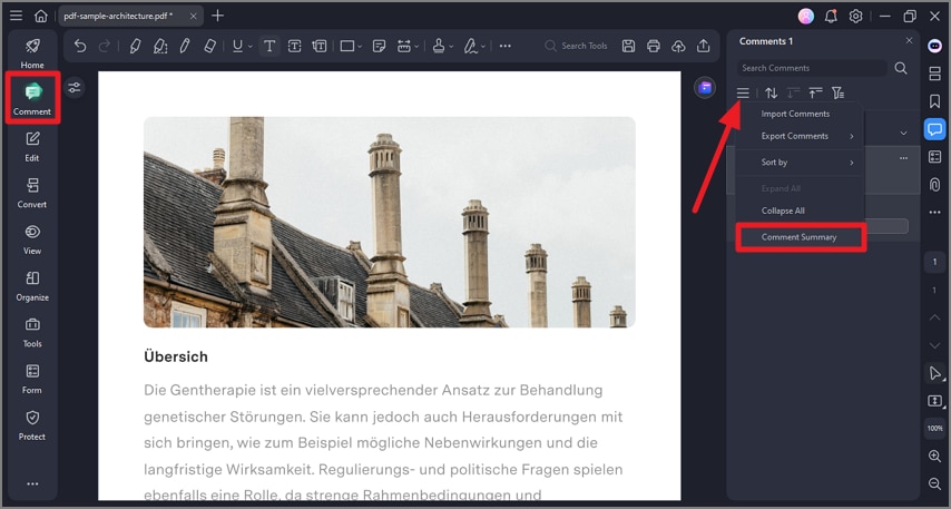 access comment summary feature