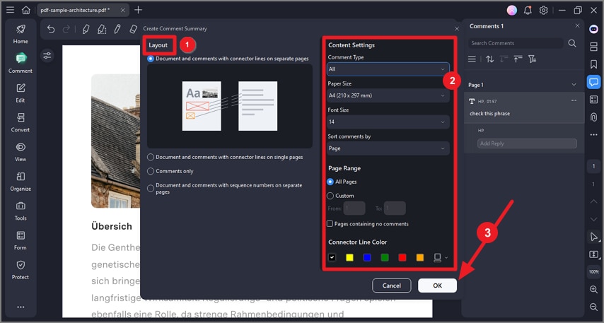 select layout generate summary
