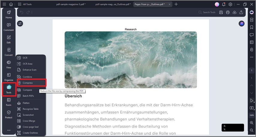 click tools and press compress