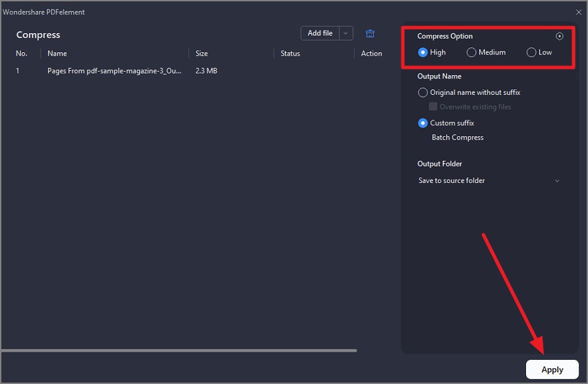 select compression hit apply