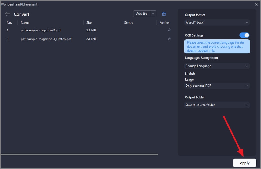 configure setting press apply