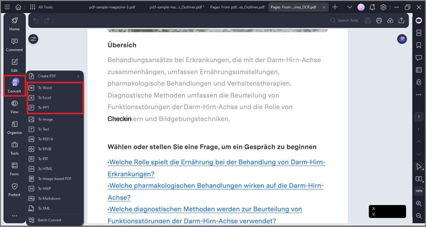 open sidebar convert format