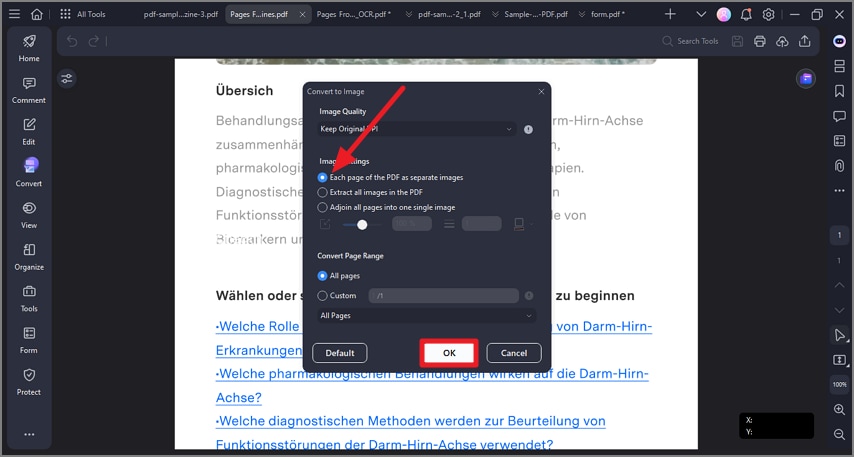 configure settings and press ok