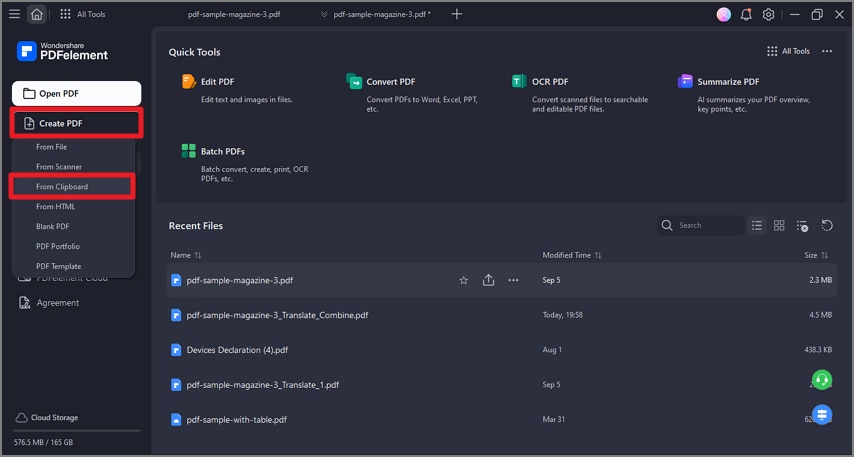 choose from clipboard create pdf