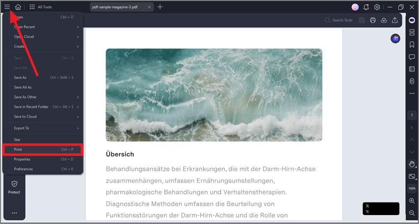 select print option from menu
