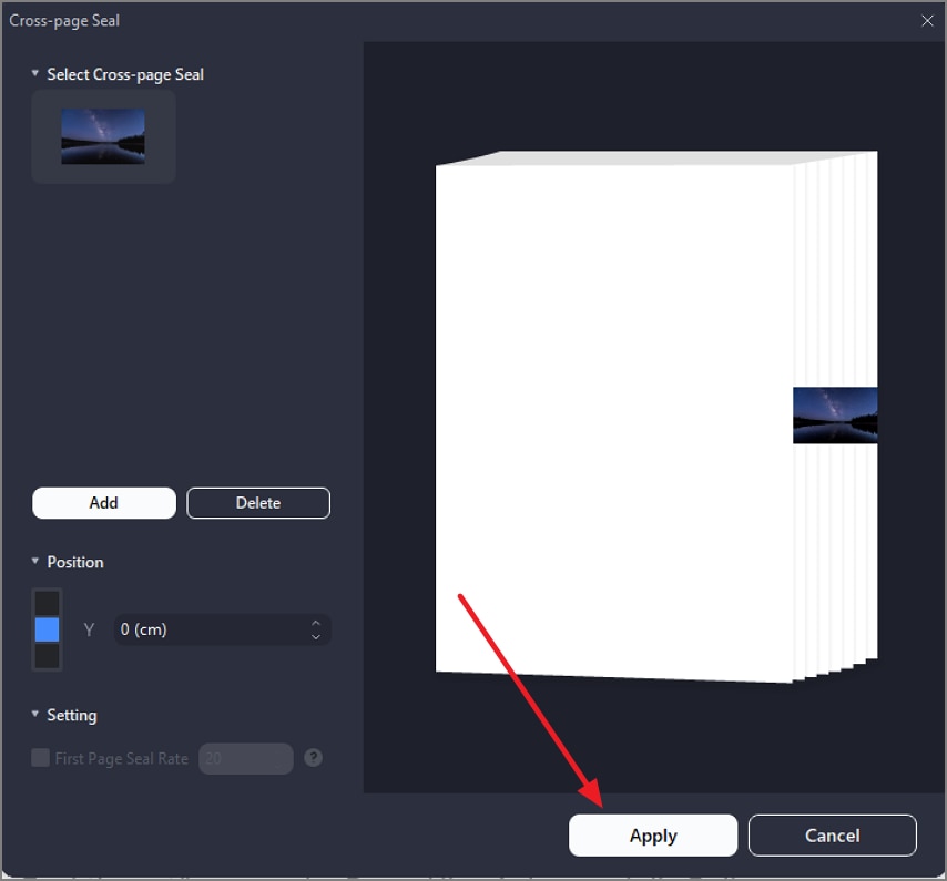 A screenshot showing a Seam Seal image uploaded and applied to a PDF.
