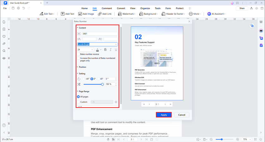 Modifier le numéro de Bates