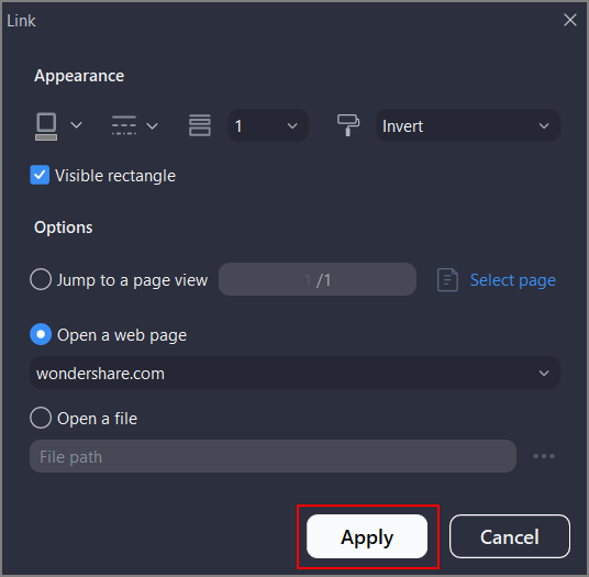 modify applied link pdfelement