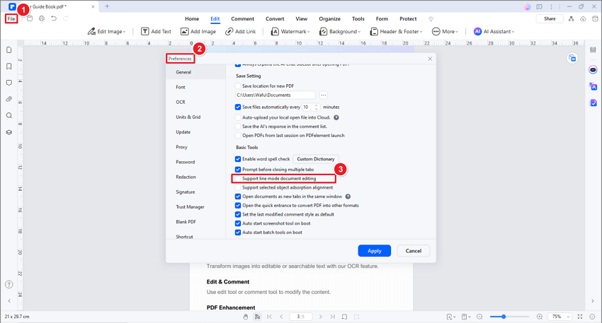 aprire la modalità di modifica