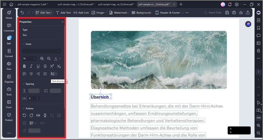 configure text properties from panel