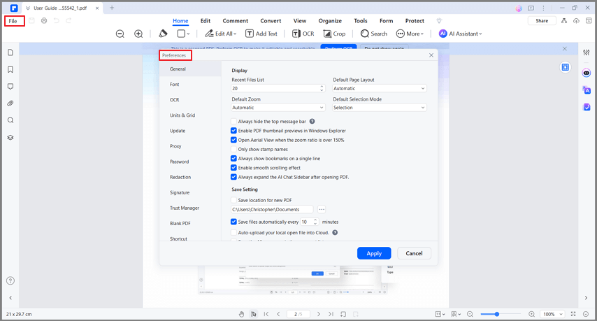 file preferences