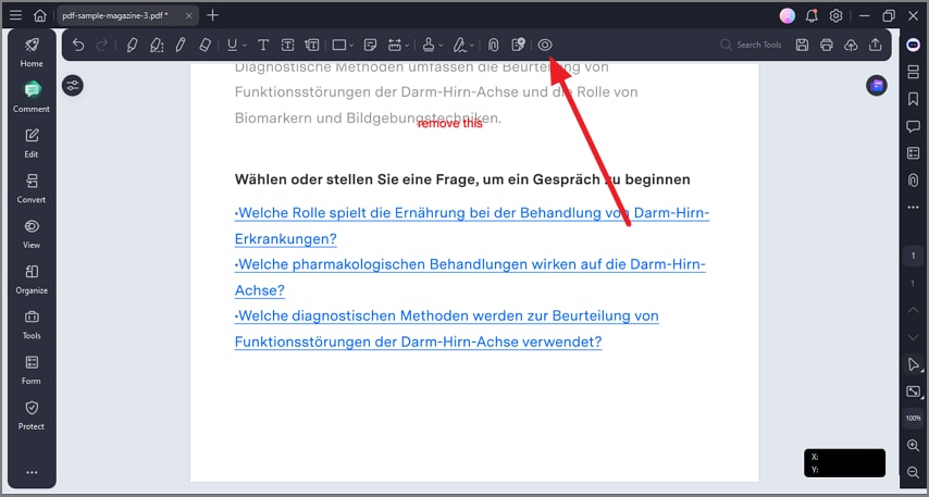press eye icon hide comment
