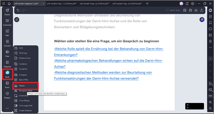 choose tools and flatten pdf