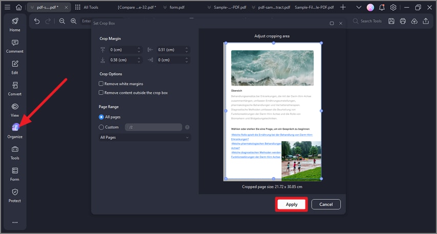 crop page using tool