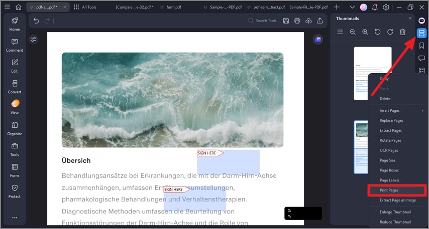 open thumbnails select pages