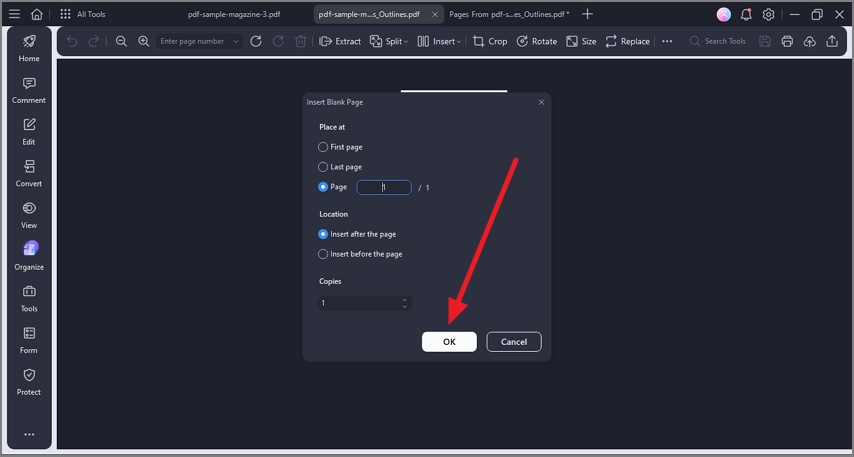 add page number press ok