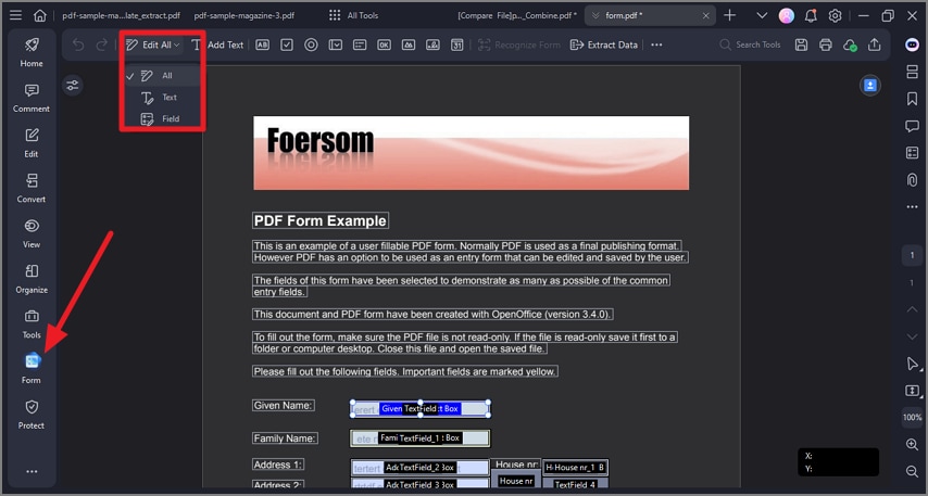 select form press edit all