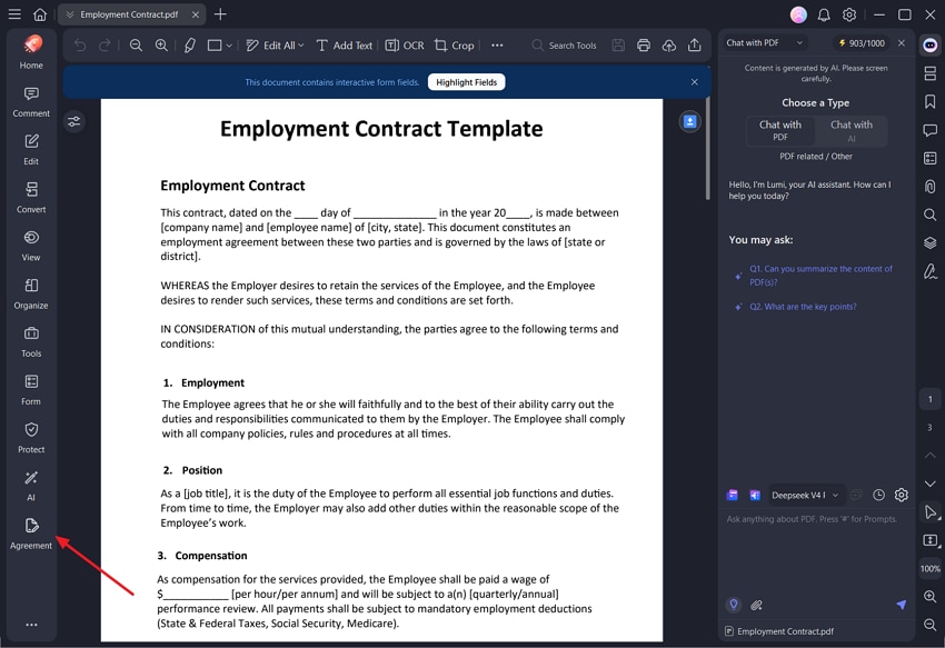 open agreement copilot from sidebar