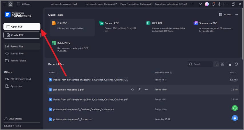 open file after launching pdfelement