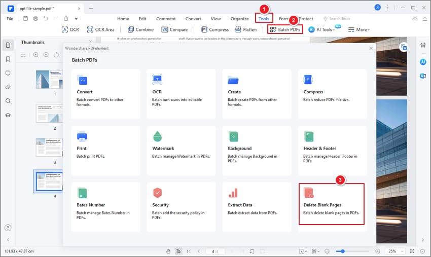 organize pdf delete blank pages from pdf in batch