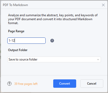 impostazioni da pdf a markdown