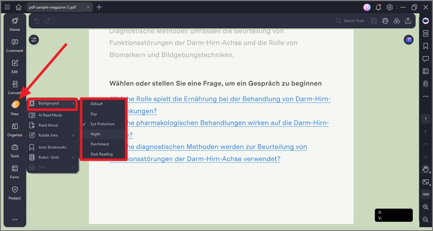 change pdf viewing background