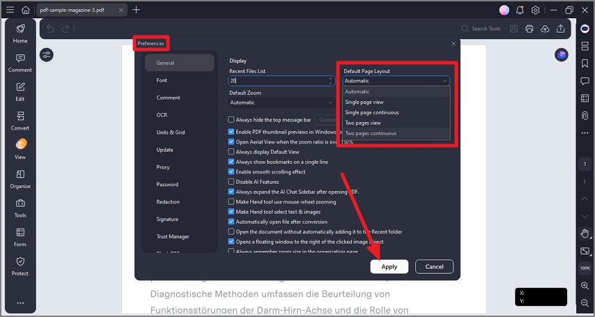 configure view preferences