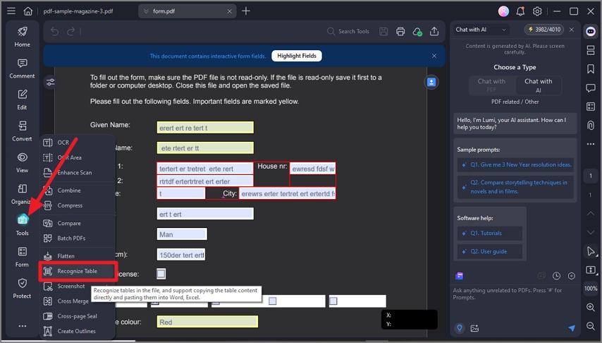locate recognize table tool