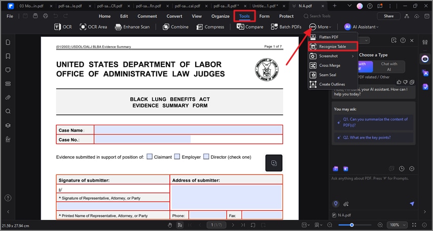 locate recognize table tool