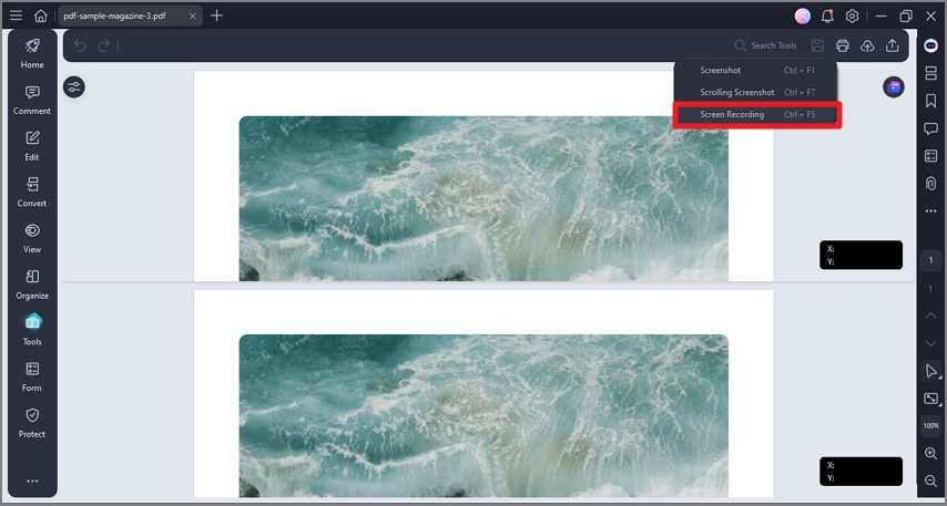 press screen recording from options