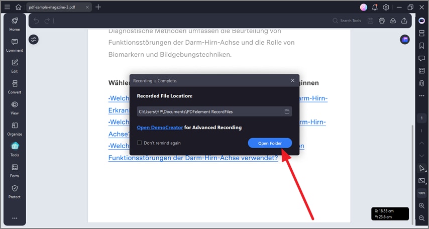open folder for recorded screen