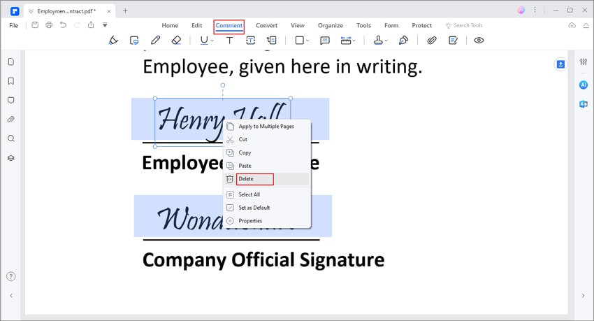 delete signature in pdf