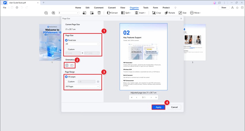 cambiar el tamaño del pdf configuración