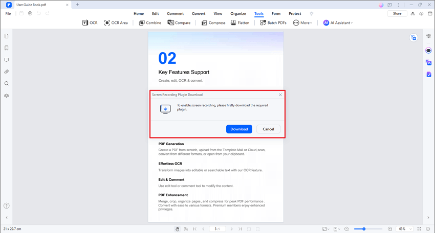 downloading the pdfelement screen record plugin