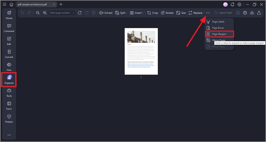 access page margin feature