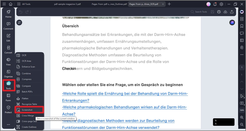enable tools and choose screenshot