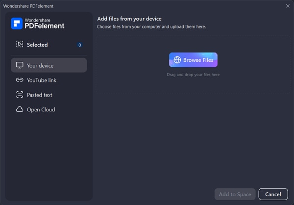 Add files to space