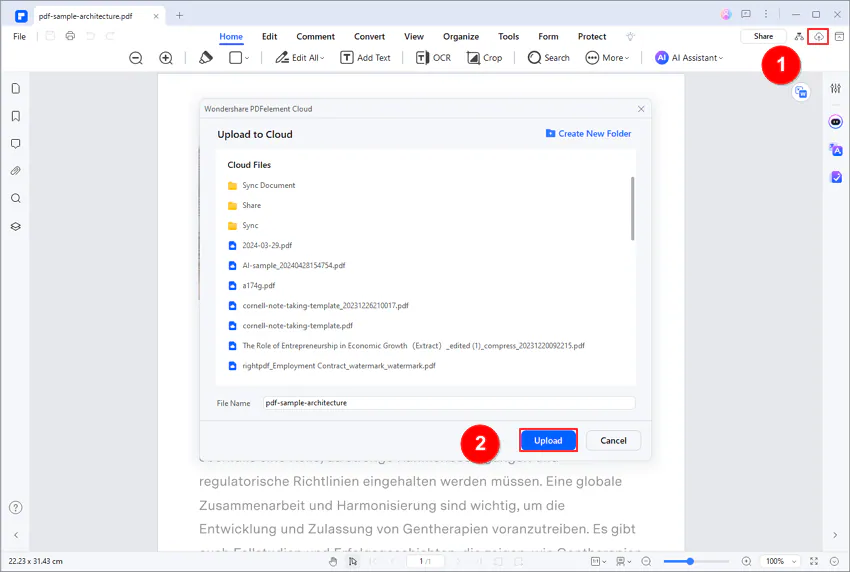 upload pdf across pdfelement cloud