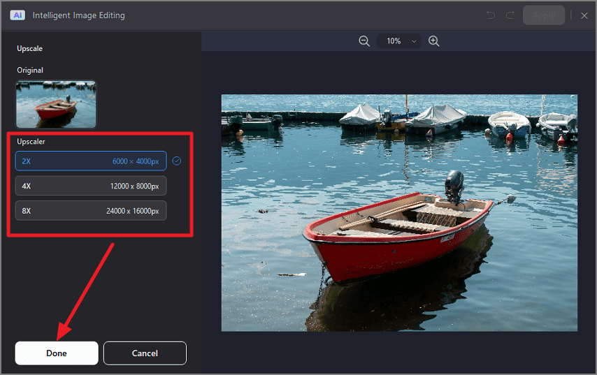 select upscale option