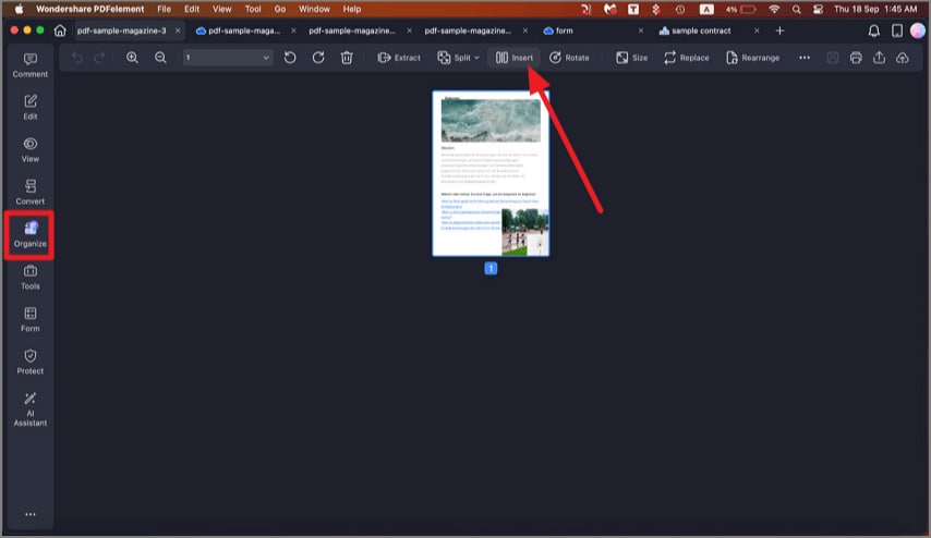 organize page button