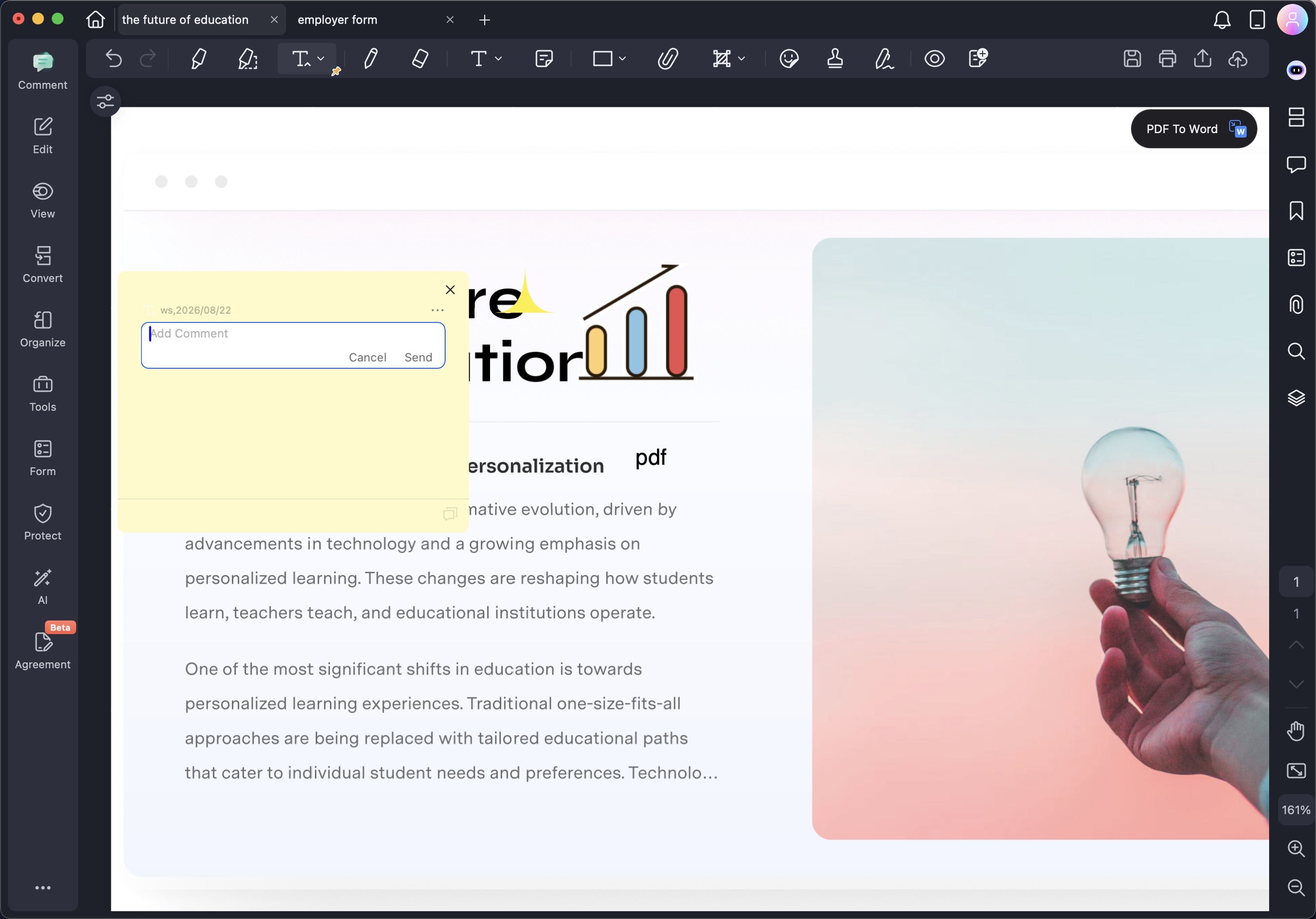 A screenshot showing text markup inserted into a document.