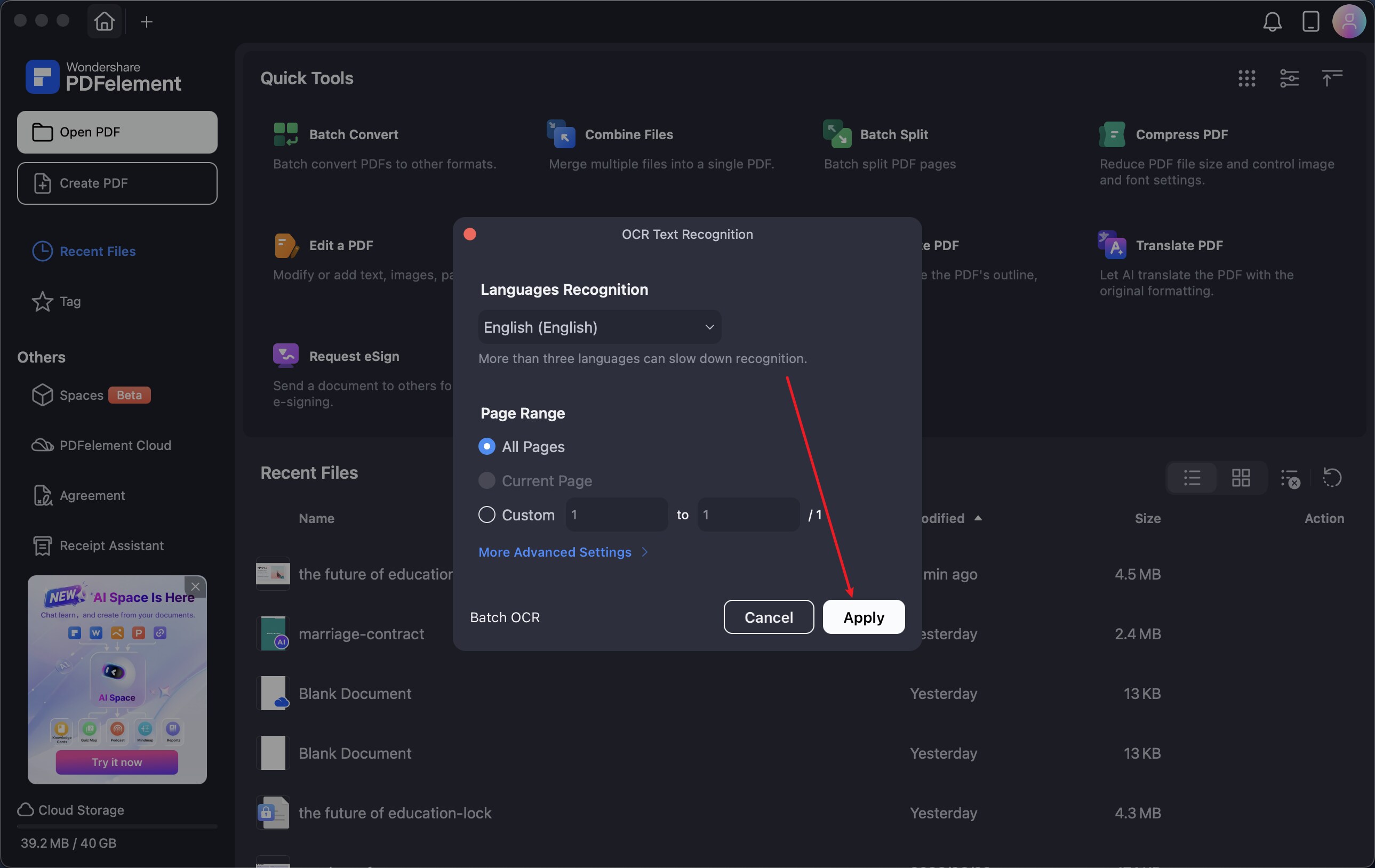 A screenshot of the OCR processing interface.