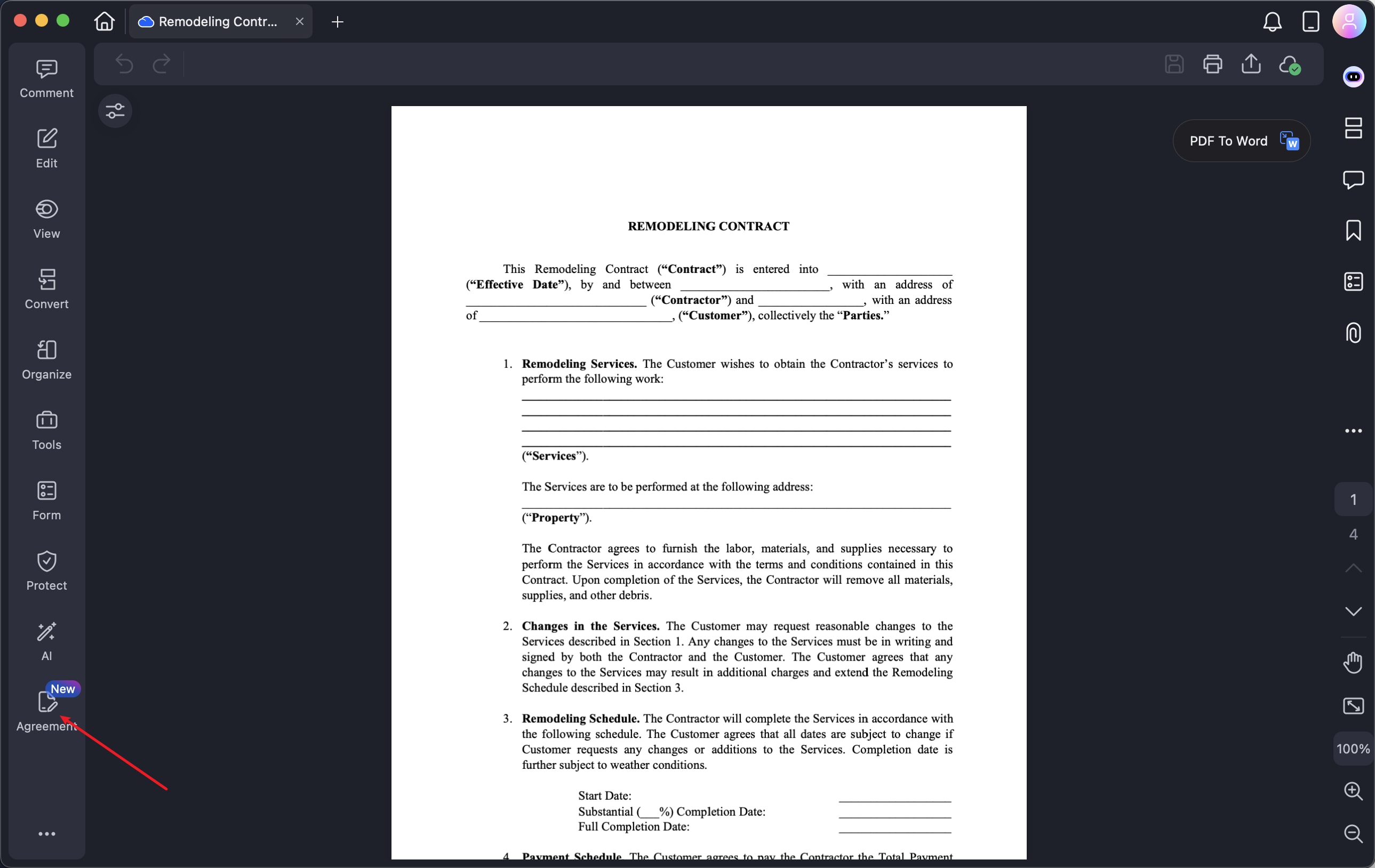open agreement copilot from sidebar